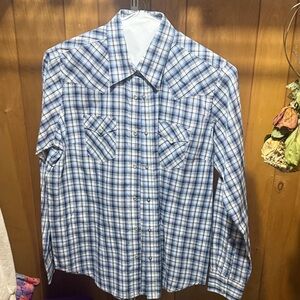 Wrangler Blue Plaid Women's Button Down Shirt